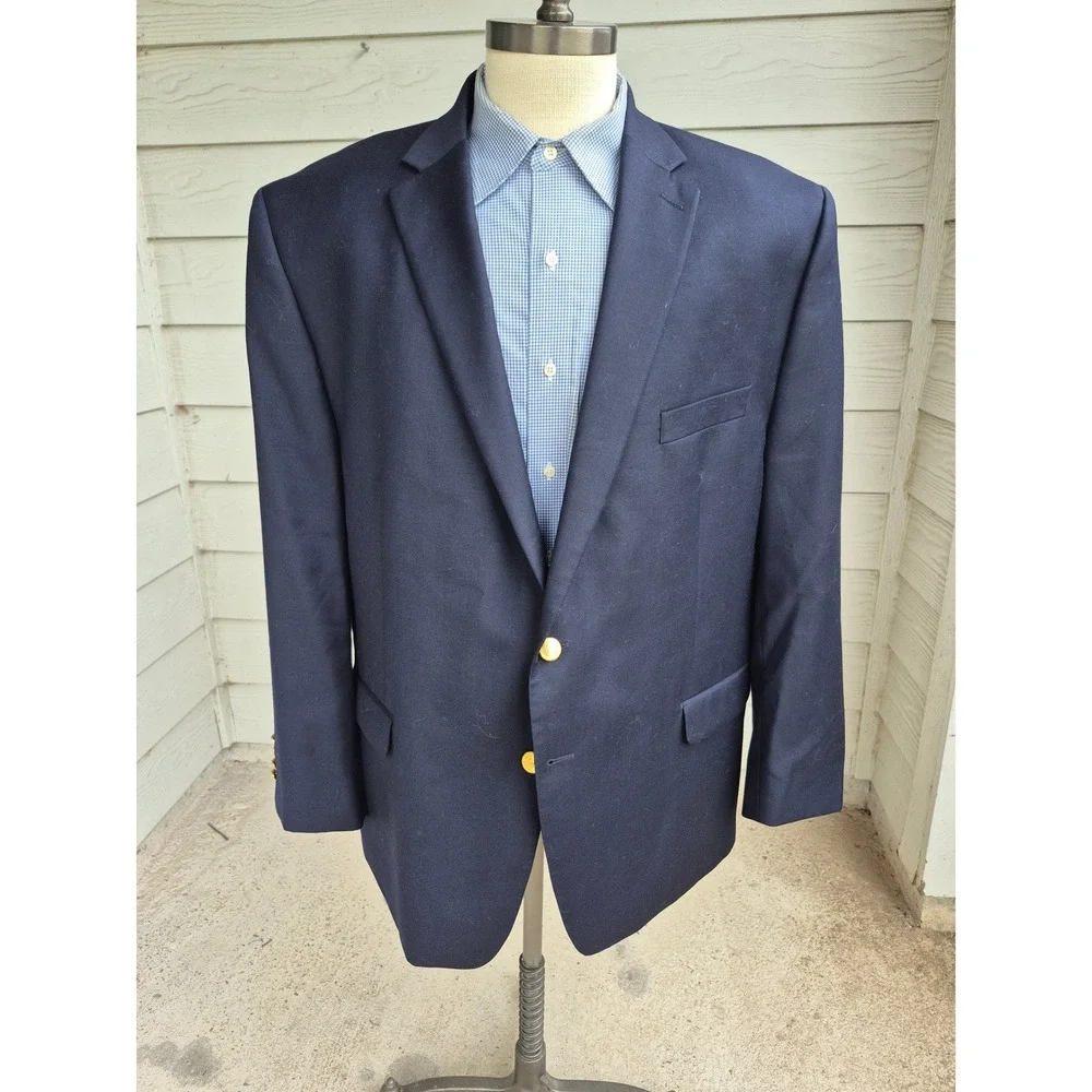 Lauren Ralph Lauren Mens Navy Blue 100% Wool Gold Crest Button‎ Blazer 50R